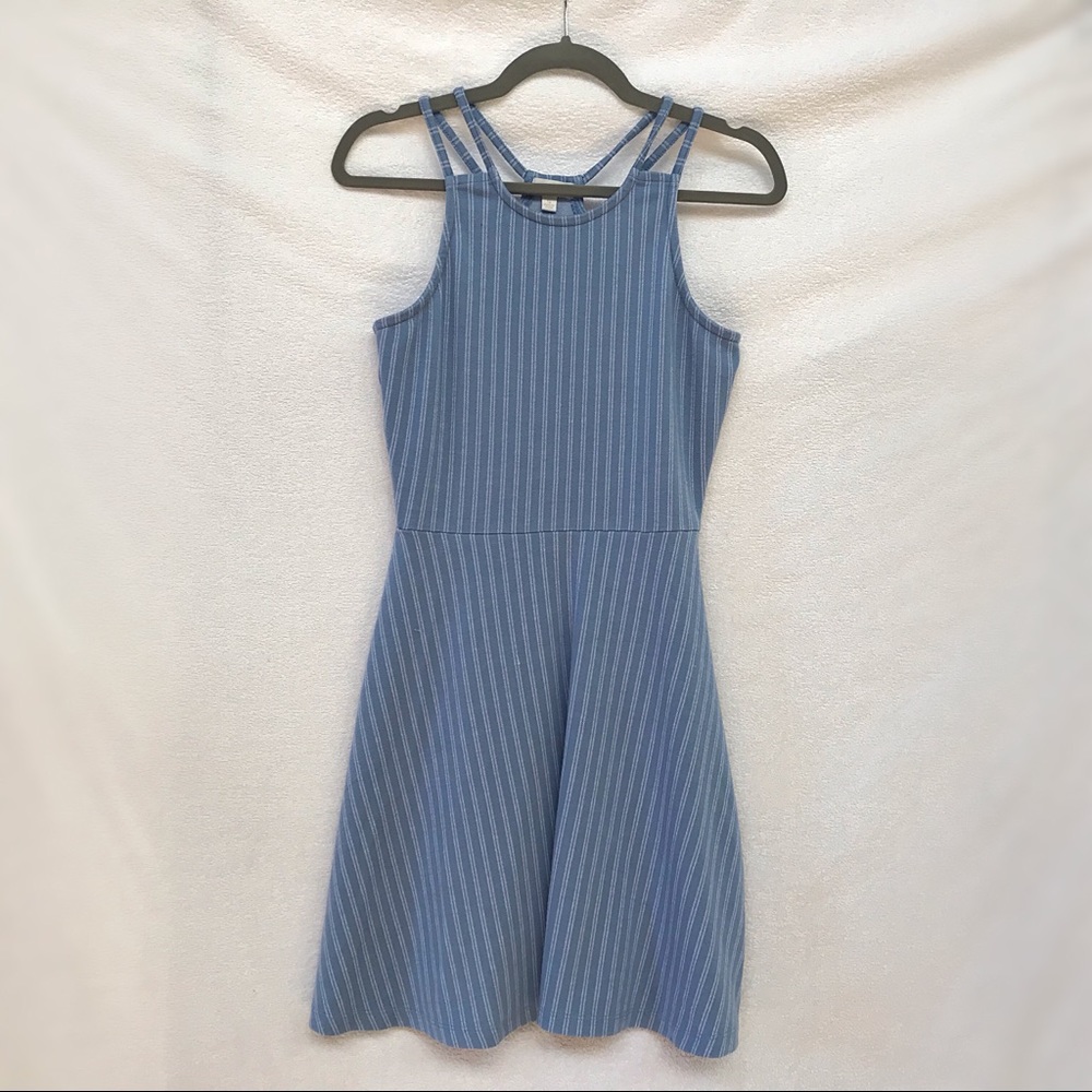 Women’s Blue and White Pinstripe Skater Dress